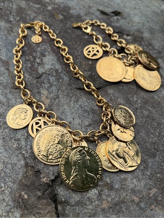 Ben-Amun Jewelry - Ben-Amun 24K Gold Plated Moroccan Coin Charm Necklace Bracelet Set